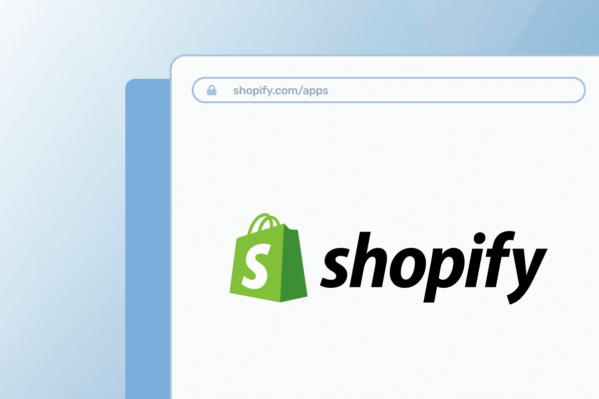 Illustration of a desktop computer with the Shopify logo in the foreground